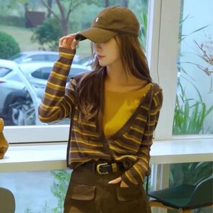 假两件连帽长袖针织衫女2025新款立秋韩系穿搭宽松慵懒洋气上衣