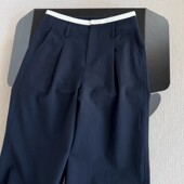 藏蓝色天丝棉阔腿裤 女夏季 新款 CHAO级推荐 撞色腰头设计弯刀长裤