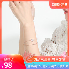 s925手镯女纯银年轻款网红同款个性球拍双层手链饰品简约小众设计