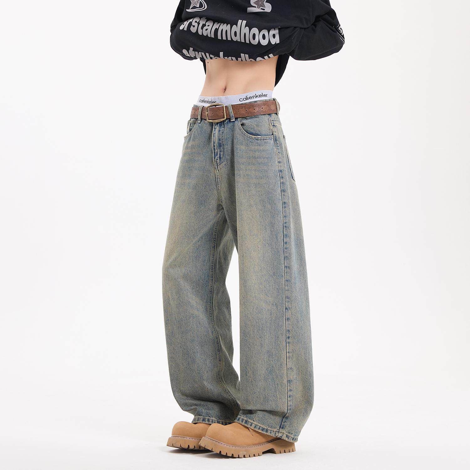 复古黄泥色做旧美式宽松牛仔裤H786-P65控88，男装牛仔裤，星座617A-5（原A405）