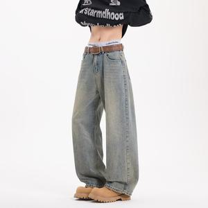 复古黄泥色做旧美式宽松牛仔裤 H786-P65控88，男装牛仔裤，星座617A-5（原A405）