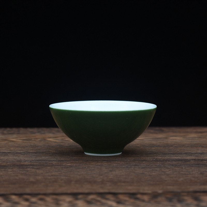 绿釉茶杯纯色颜色釉景德镇陶瓷功夫茶具杯子品茗杯单色中式六公分