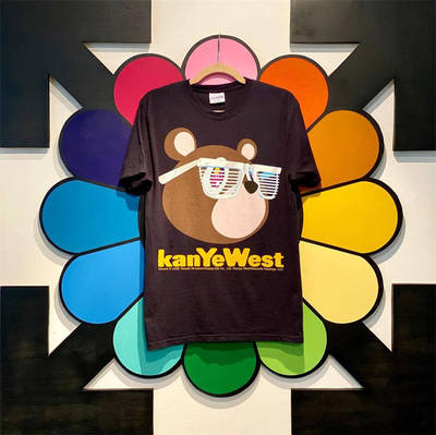 kanye侃爷辍学熊美式复古短袖T恤