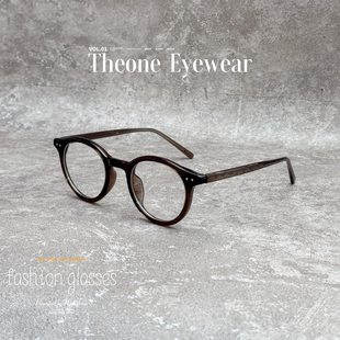 141mm复古椭圆TR90平光镜插芯镜腿茶色素颜显白眼镜框男女防蓝光