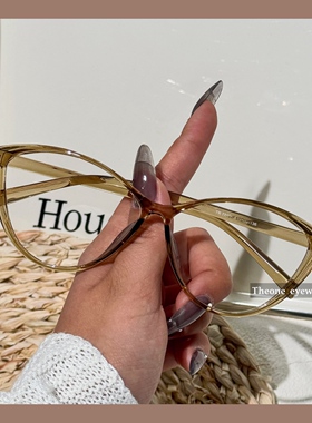 147mm猫眼蝶形眼镜女复古橄榄绿高颜值超轻时尚修颜防蓝光眼镜框