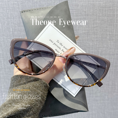 复古猫眼豹纹咖啡框偏光墨镜