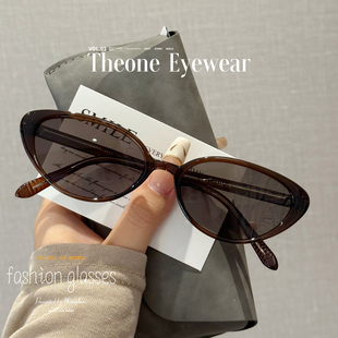 复古港风茶框猫眼偏光墨镜女高级感小框太阳眼镜防紫外线可配度数