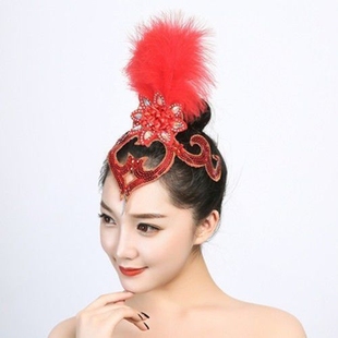 新款开场羽毛表演古典舞头花秧歌民族广场演出头饰 红毛头花