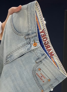 欧美大牌高端双股纱凉感牛仔裤男款2024新款夏季薄款绣花长裤子潮