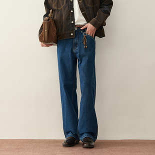 男宽松极简静奢老钱复古文艺感休闲百搭长裤 美式 风蓝色直筒牛仔裤