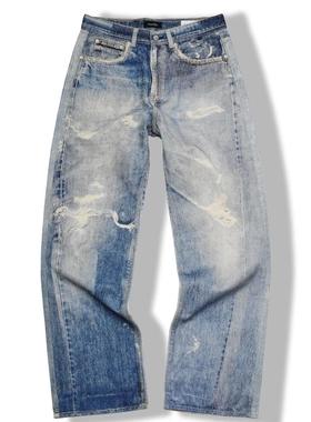 美式复古Legacy数码印花牛仔裤水洗做旧直筒男女宽松阔腿长裤子潮