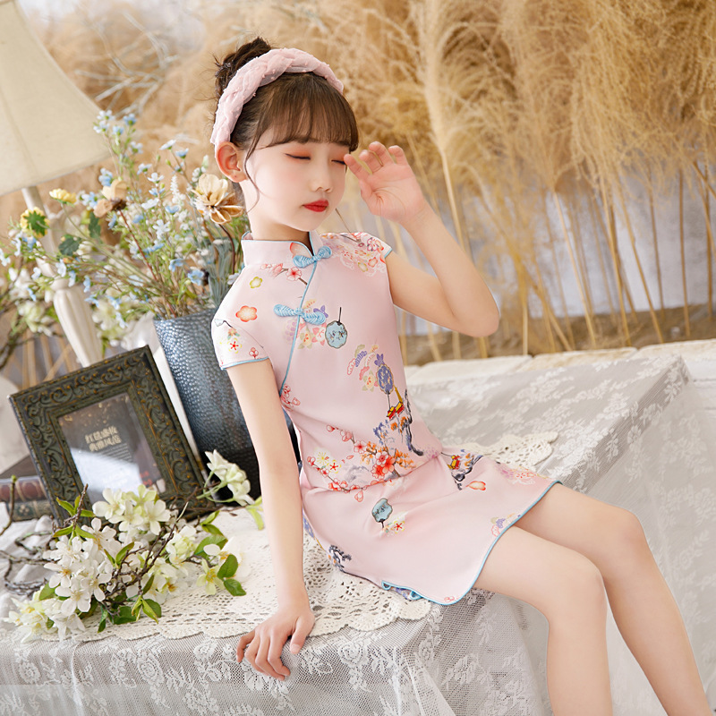 夏季復款洋氣走秀演出兒童旗袍