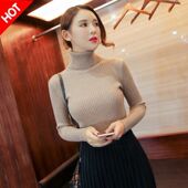 韩版 紧身打底衫 修身 长袖 保暖高领毛衣女套头百搭短款 2021秋冬新款