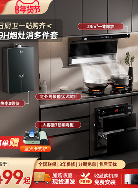 红日抽油烟机顶侧双吸7字型家用燃气灶热水器消毒柜LEU29H多件套