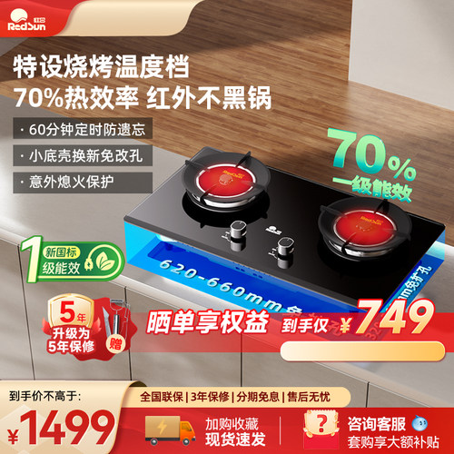 红日红外线燃气灶台式免改孔家用节能猛火双灶天然气煤气炉EX36B