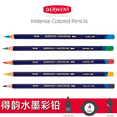 进口得韵水墨彩铅Derwent Inktense水溶铅笔12-100色铁盒木盒套