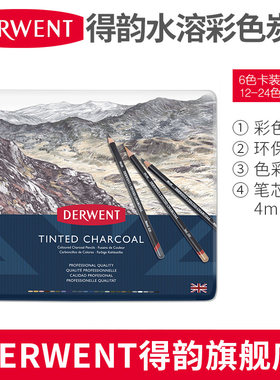 英国进口Derwent得韵彩色炭笔Tinted Charcoal 12色/24色碳画笔