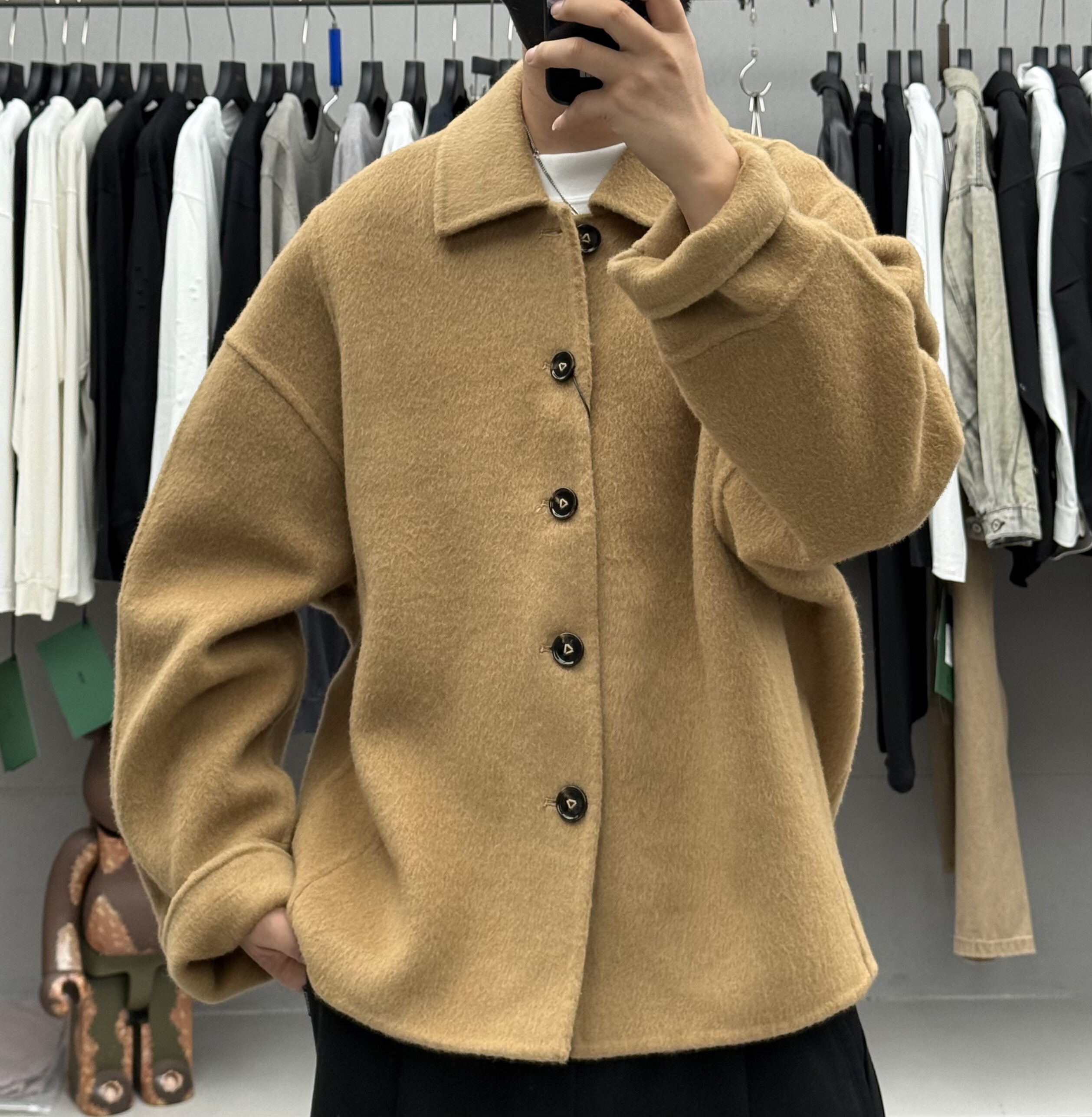 100%纯绵羊毛单排扣双面羊毛大衣男秋冬纯色极简加厚保暖宽松外套