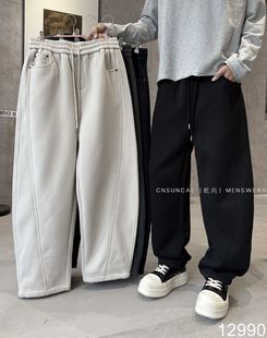 男宽松百搭保暖显瘦阔腿裤 乾尚冬季 高级感纯色极简直筒加绒休闲裤