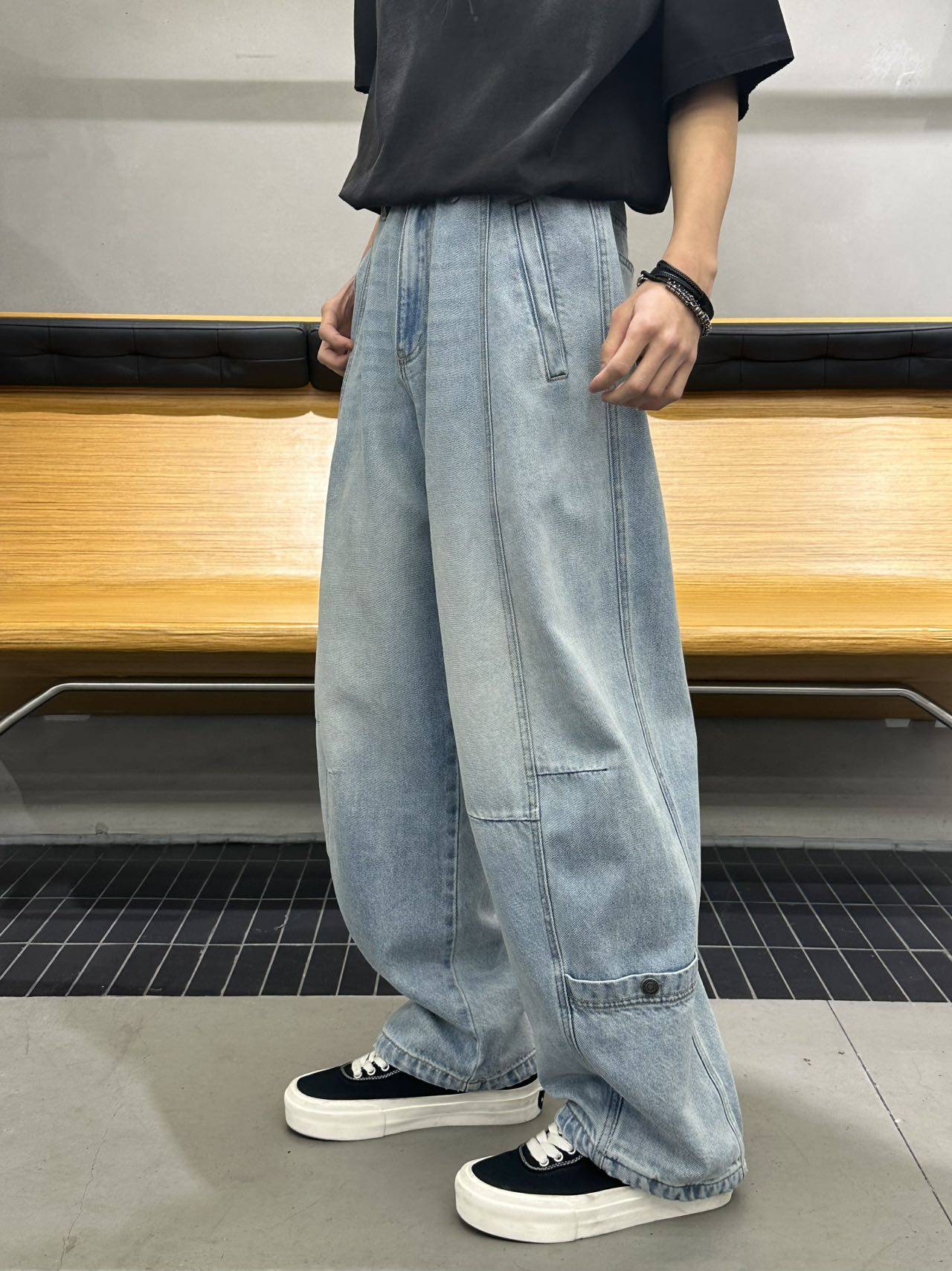 几凡春季新款男重工水洗破洞直筒牛仔裤美式复古宽松痞帅阔腿长裤,男装,休闲裤,淘宝优惠券,粉丝福利购,淘宝优惠卷