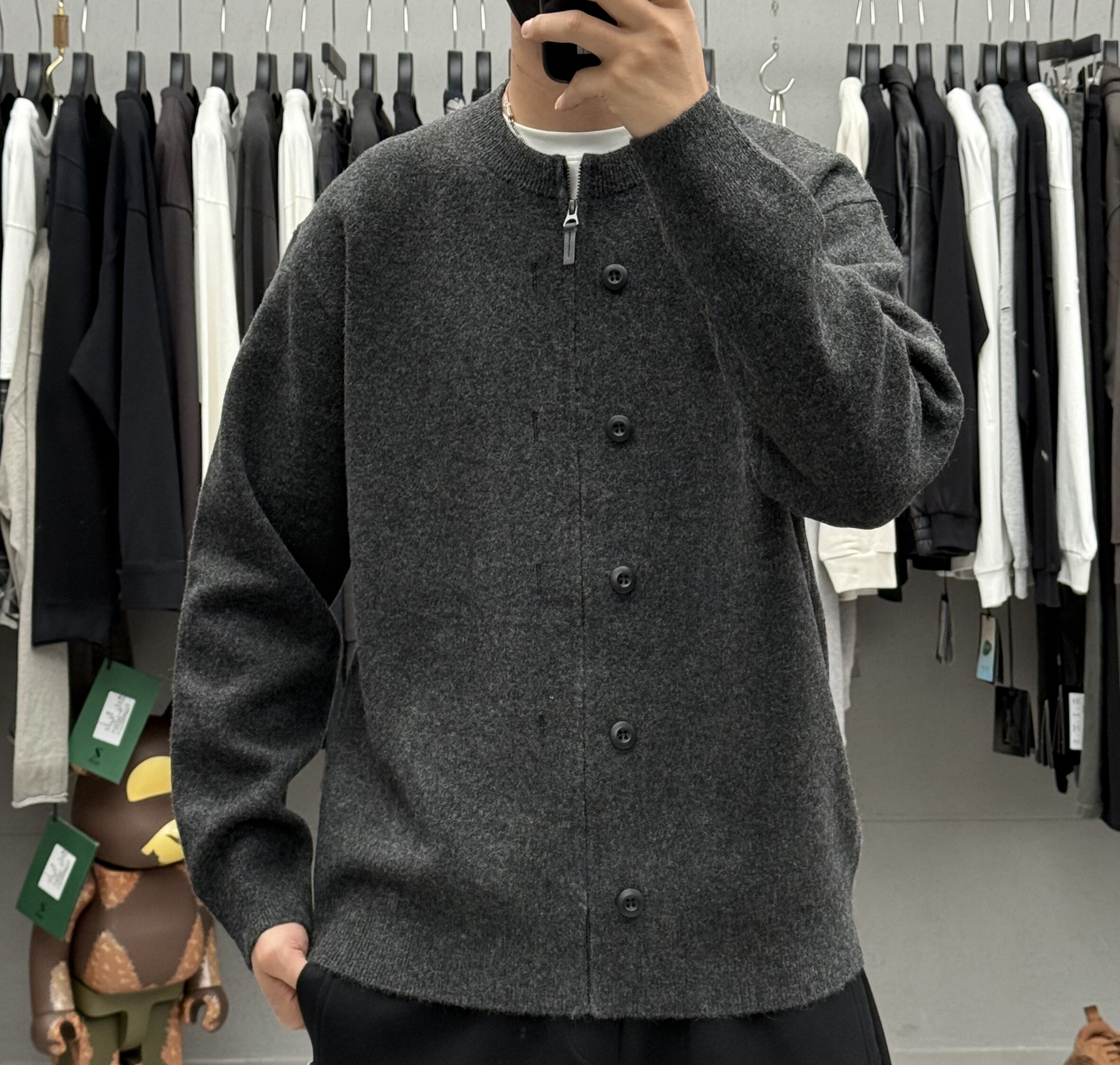 M8秋冬男高级感轻熟风针织羊毛开衫韩系慵懒老钱风宽松毛衣外套潮