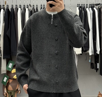 M8秋冬男高级感轻熟风针织羊毛开衫韩系慵懒老钱风宽松毛衣外套潮