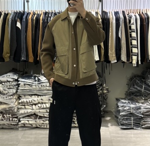 士与秋冬男鹅绒拼接双面羊毛大衣韩版高品质百搭保暖工装羽绒外套