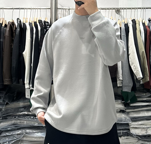 圆弧下摆亲肤双面德绒半高领卫衣男秋冬韩版简约保暖宽松打底衫潮
