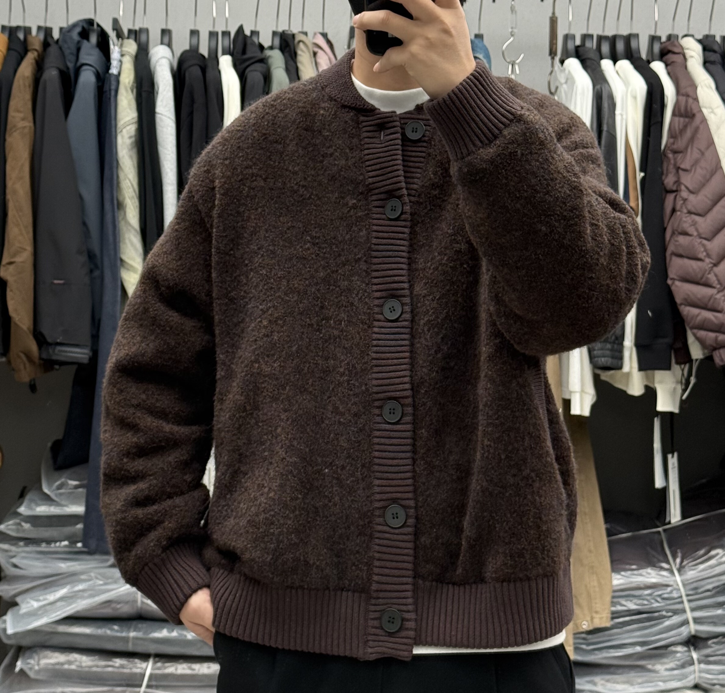 2025冬季男高级感针织羊毛拼接棒球领羽绒服美式加厚保暖御寒外套