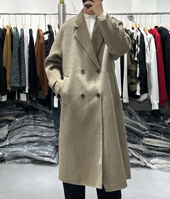 骆驼绒羊毛混纺廓形中长款过膝大衣男秋冬高级感双面羊绒保暖风衣