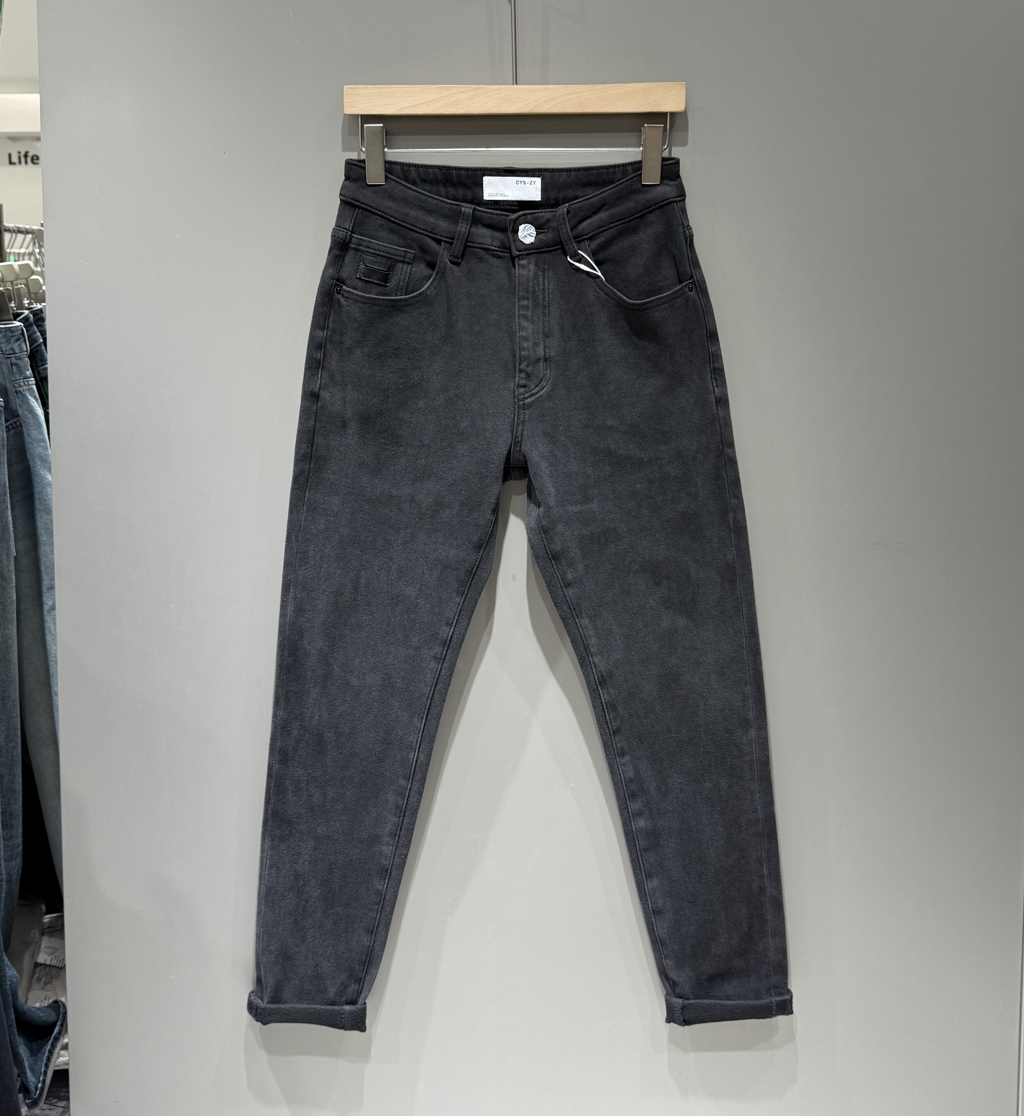 秋冬新款男纯黑色四面弹加绒牛仔裤韩版百搭合体修身显瘦小脚裤潮