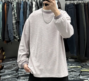 BY3春季男士韩系极简针织纹理感长袖T恤潮流宽松痞帅廓形大码卫衣