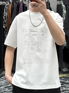 EXO夏季男潮牌做旧字母印花圆领短袖T恤美式休闲宽松薄款修身半袖