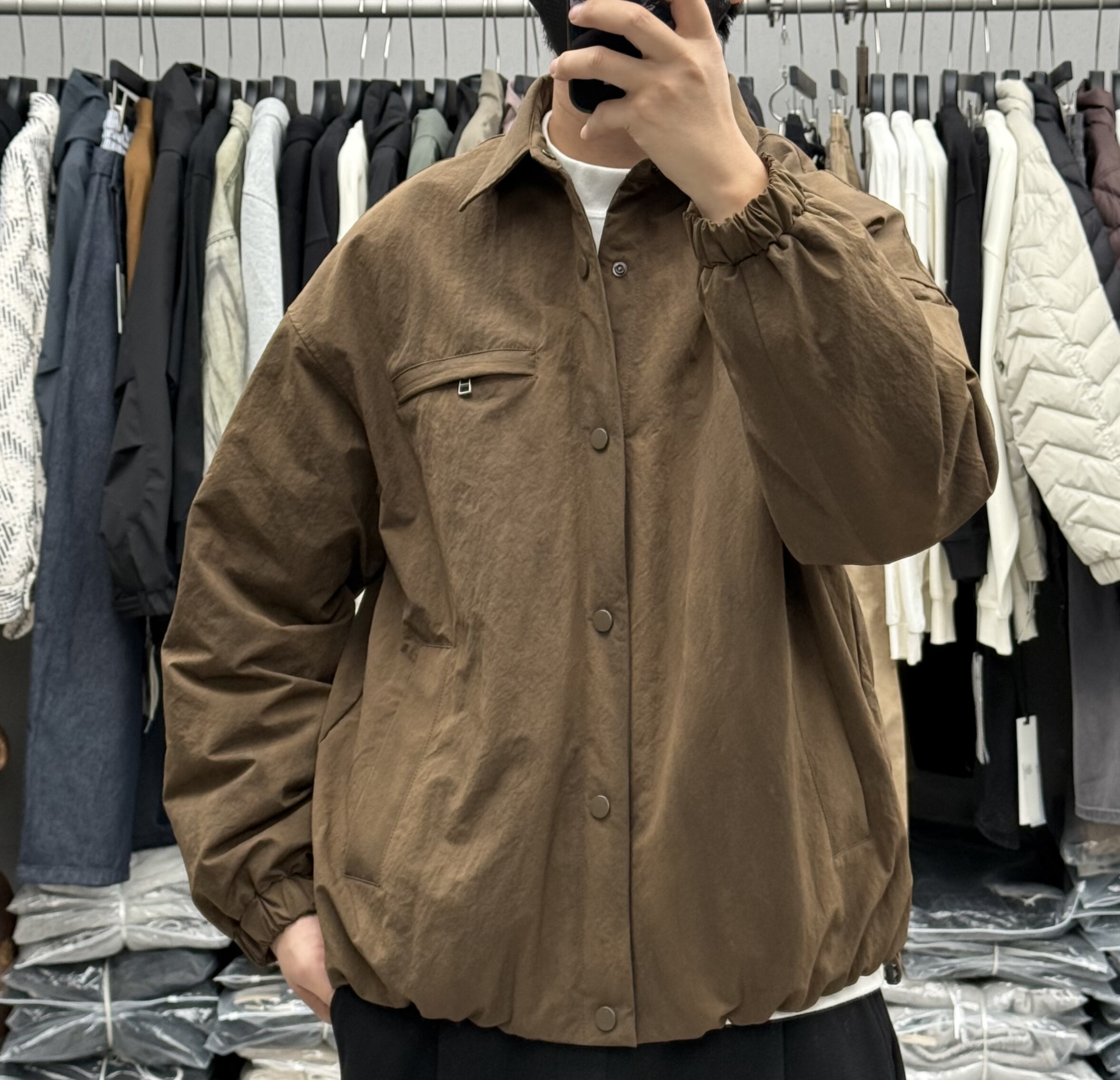 美式复古极简轻薄款衬衫羽绒服男冬季户外休闲宽松保暖工装外套潮