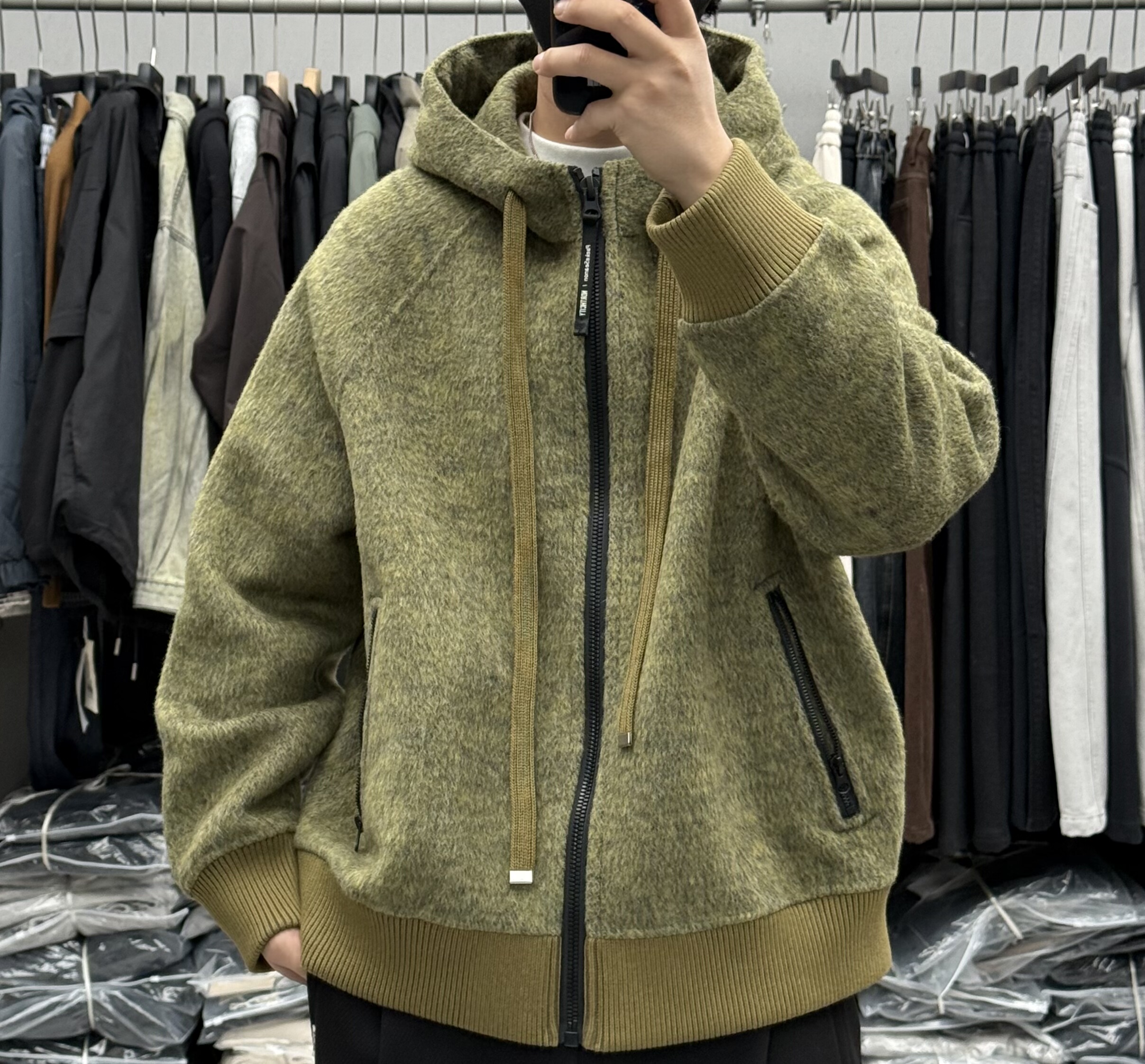 高级感轻奢加厚保暖连帽双面羊毛呢大衣男秋冬休闲百搭通勤外套潮