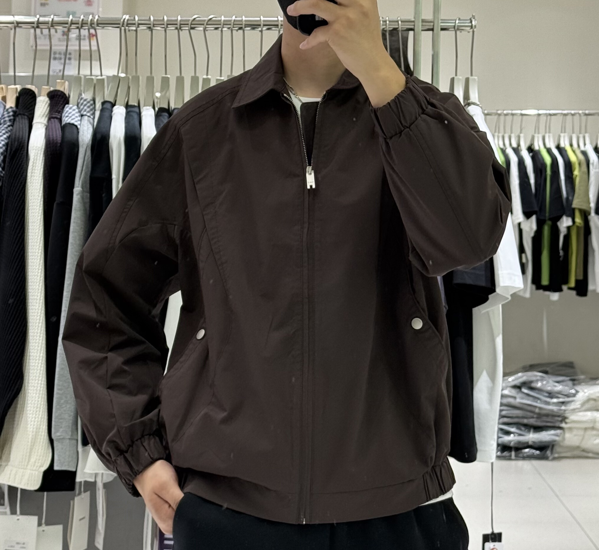 COM秋季男高级感极简纯色翻领短款夹克韩版潮流百搭修身显瘦外套