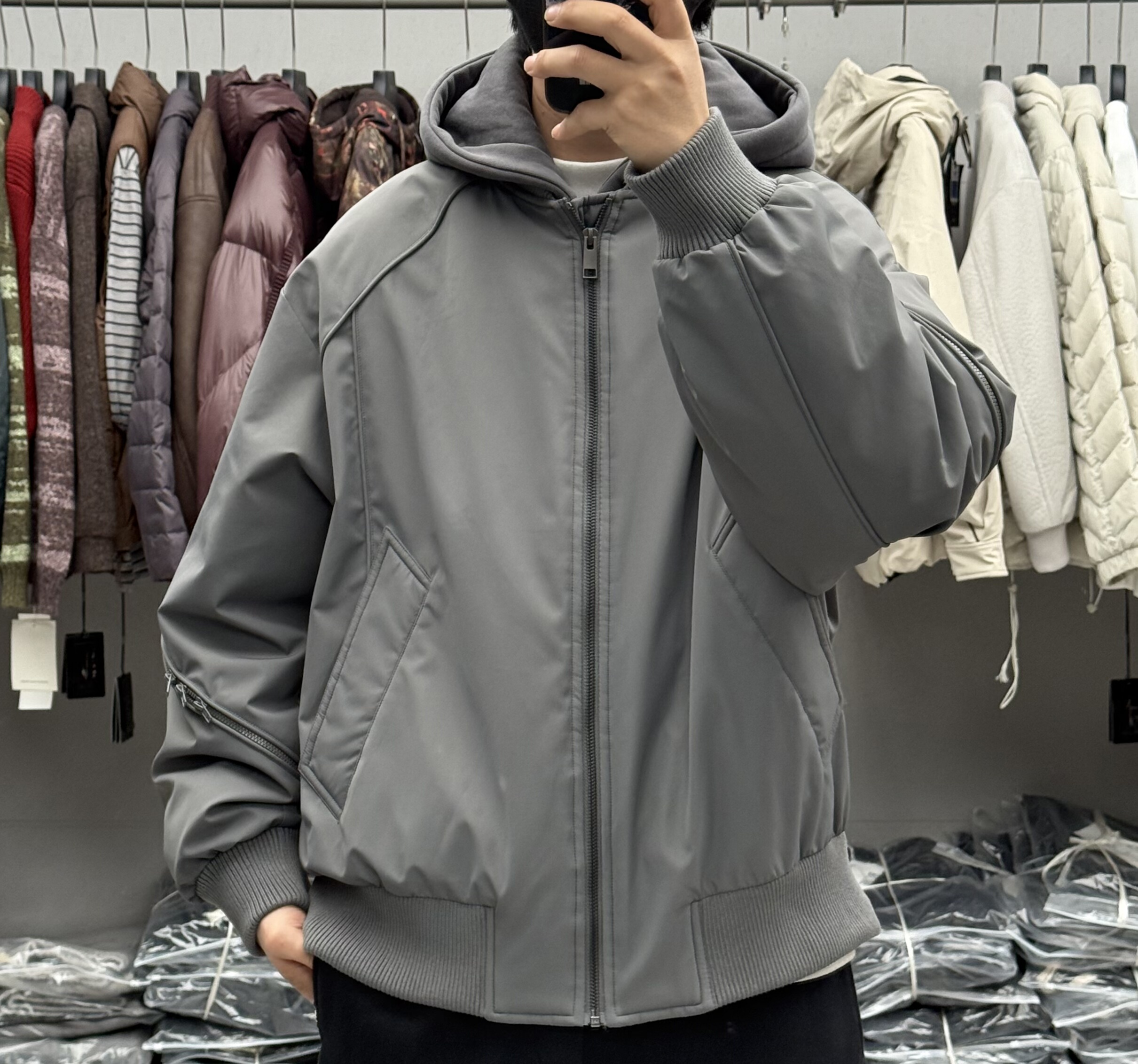 潮牌设计感假两件可脱卸连帽棒球服羽绒服男冬季宽松加厚保暖外套