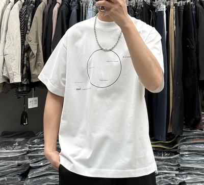 IHB夏季男重磅纯棉圆圈字母印花短袖T恤美式高克重宽松痞帅半袖潮