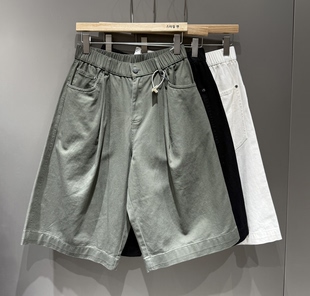宽松痞帅通勤短裤 军绿色水洗纯棉直筒工装 美式 男夏季 潮 休闲五分裤