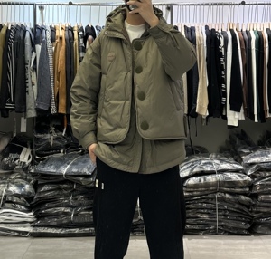 JVFIVE冬季男可脱卸马甲连帽羽绒服重磅宽松加厚机能工装两件套潮