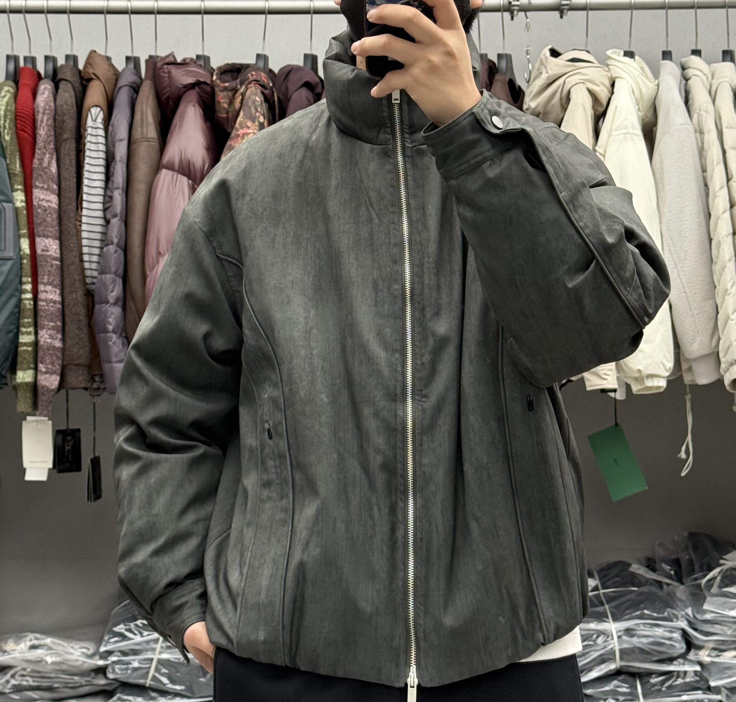 美式复古扎染做旧拼接立领羽绒服男冬季高品质宽松百搭保暖外套潮