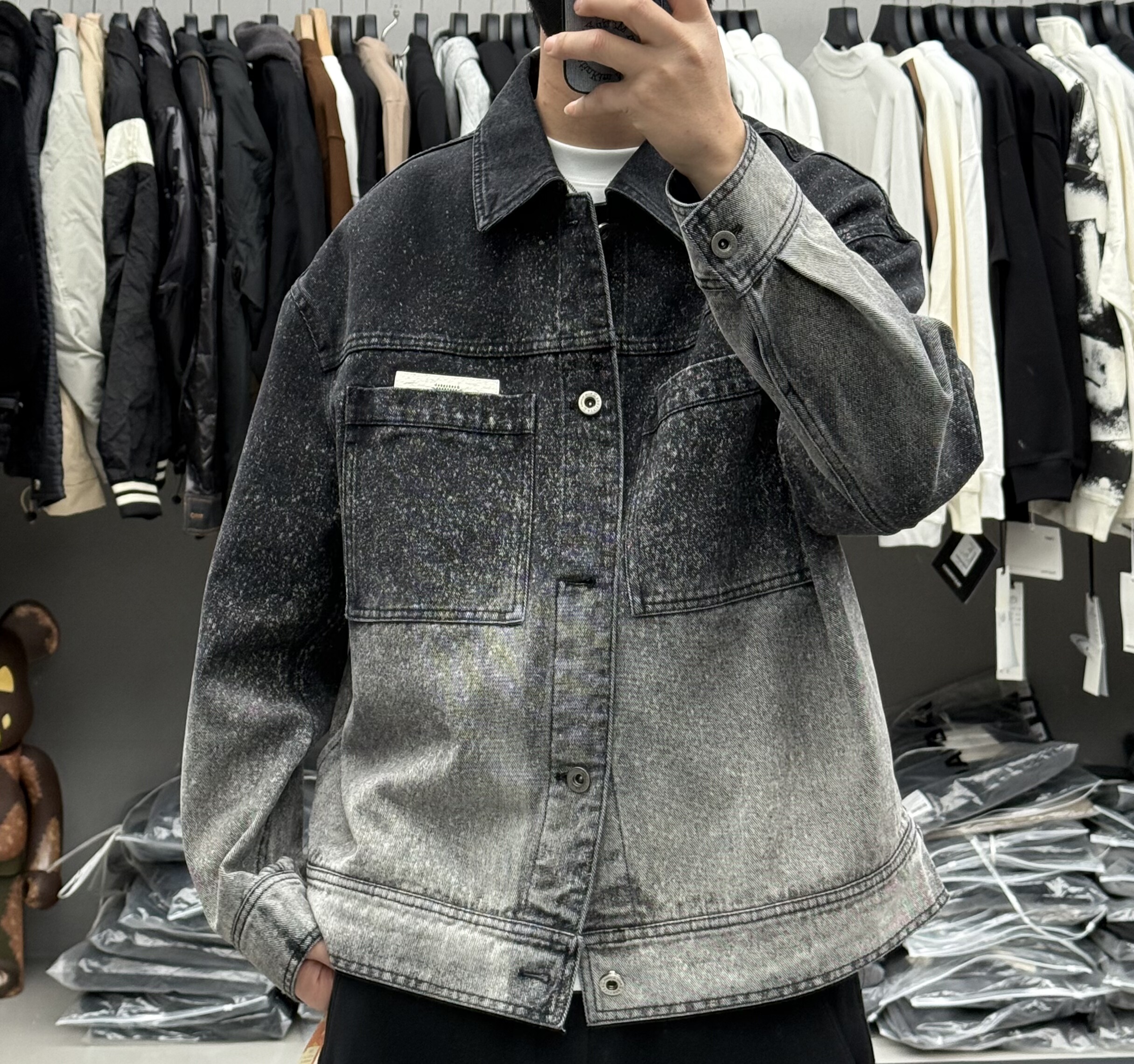 美式复古水洗渐变色翻领牛仔外套男春季潮牌宽松百搭痞帅工装夹克,男装,牛仔外套,淘宝优惠券,粉丝福利购,淘宝优惠卷