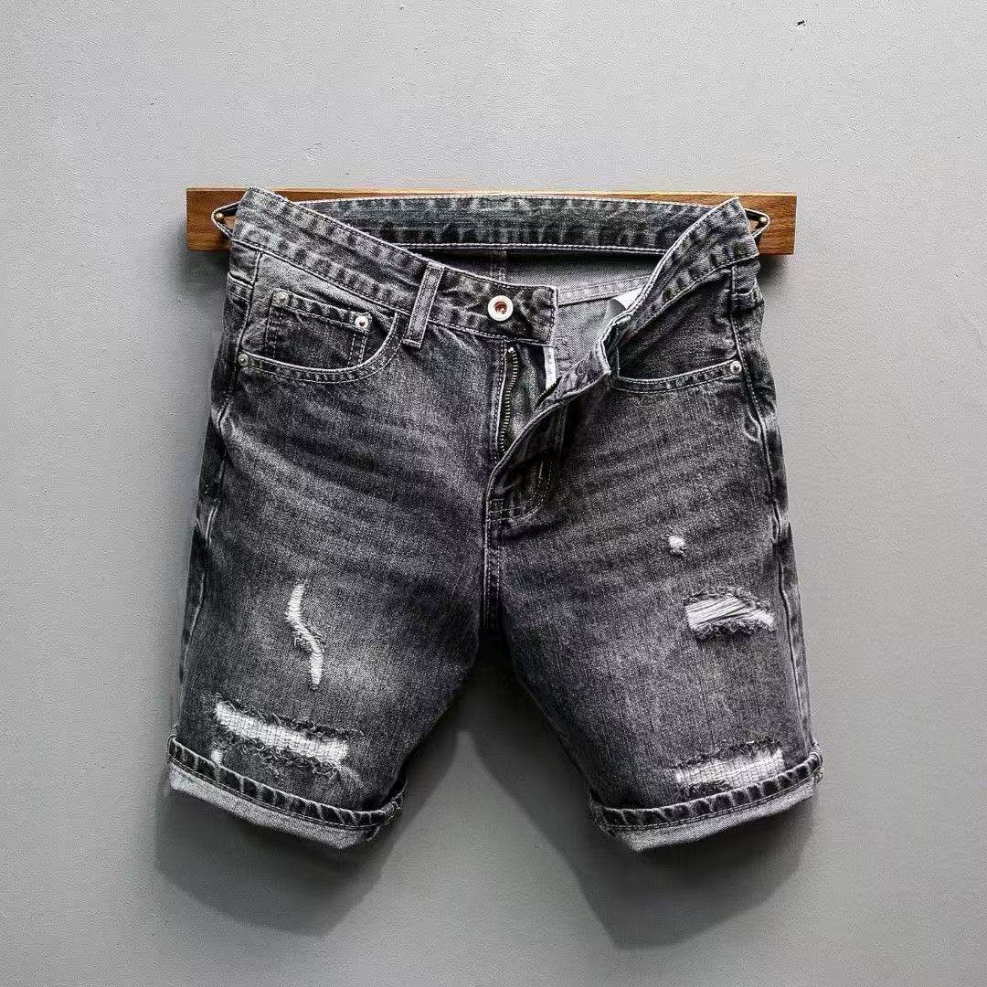 夏季薄款弹力牛仔短裤男破洞修身直筒中青年五分中裤男5分马裤潮,男装,短裤,淘宝优惠券,粉丝福利购,淘宝优惠卷