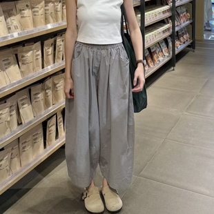 灰色日系速干裤女慵懒气球休闲裤夏季薄款大码胖mm九分哈伦奶奶裤