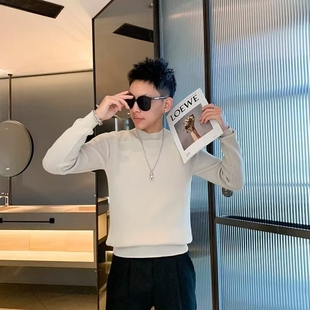 半高领毛衣男款士秋冬季针织打底衫内搭加大加厚保暖修身中领黑色