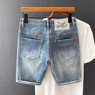 豚木鸟短裤男牛仔裤弹力直筒休闲商务五分裤宽松薄款大码中裤马裤