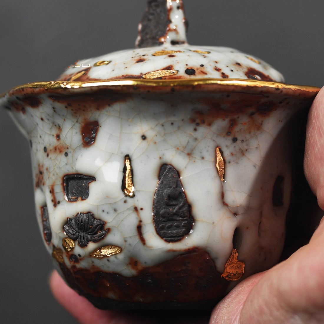 高越手作志野烧盖碗茶杯高越敦煌柴烧单个高档泡茶碗功夫茶具盖杯