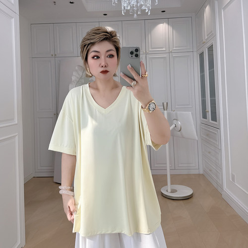 大码女装胖mm新款v领速干短袖t恤