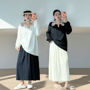 全脂家2026秋大码女装松紧高腰花边针织半身裙200斤胖mm百搭长裙