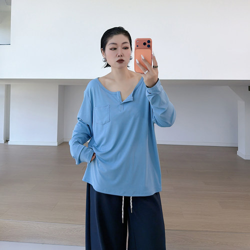 大码女装胖mm舒适百搭长袖t恤